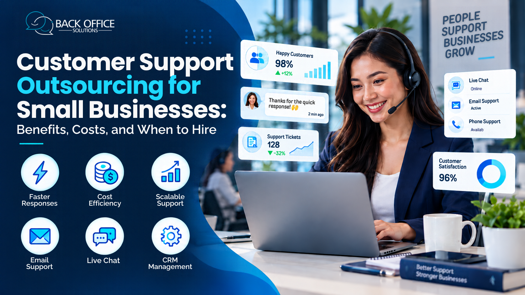 Customer support outsourcing for small businesses featuring a professional remote support agent